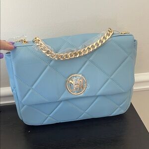 Badgley Mischka Light Blue Quilted Shoulder Bag